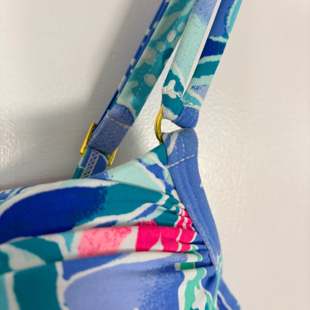 Lilly Pulitzer Womens Bikini Top Size 12 Blue Floral Underwire Gold Clasp 28984 - Picture 2 of 11